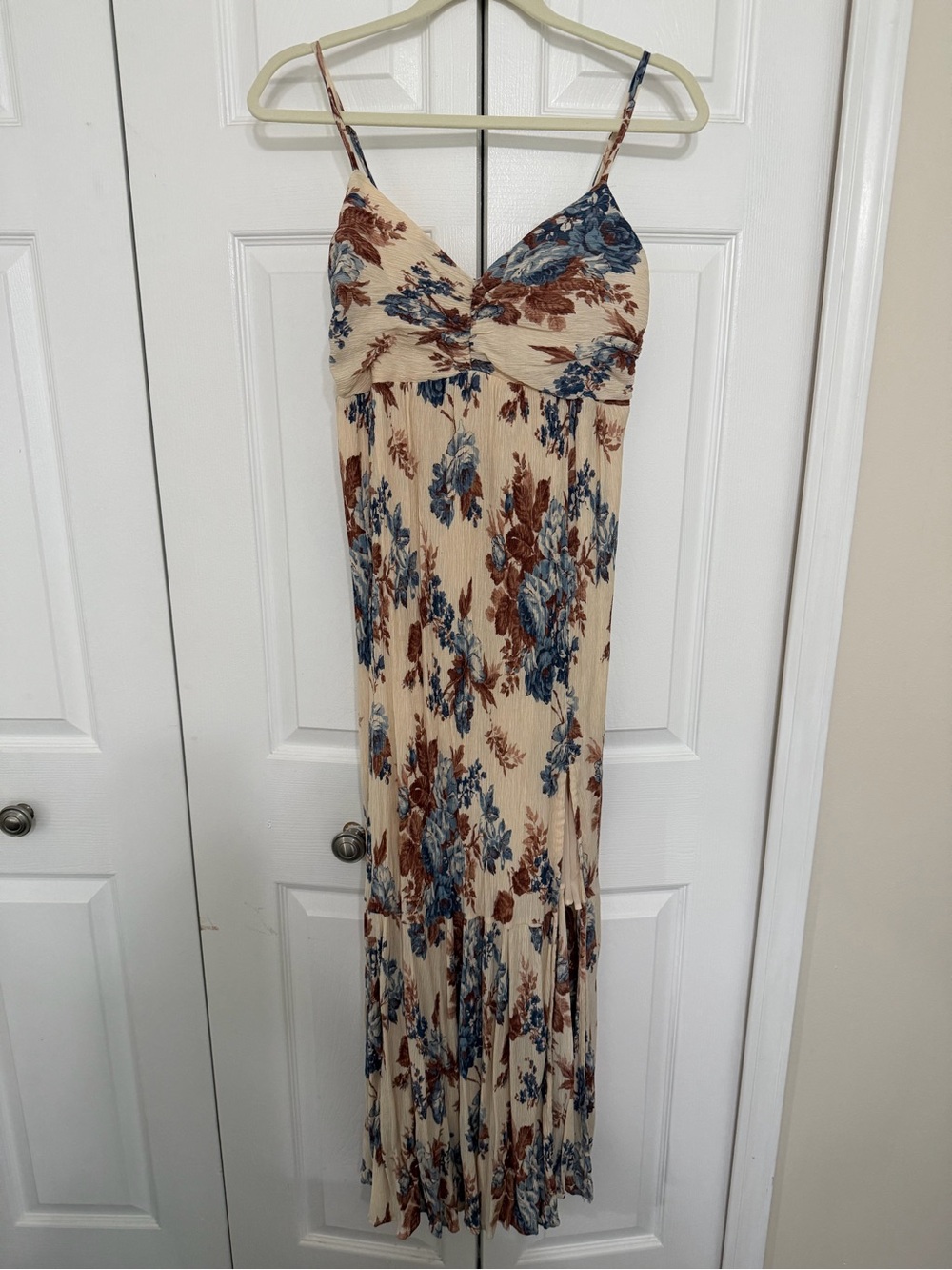 Abercrombie & Fitch Beige Floral Maxi Dress with Blue & Brown Accents